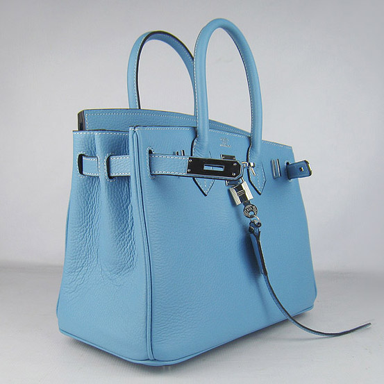 Replica Hermes Birkin 30CM Togo Leather Bag Light Blue 6088 On Sale - Click Image to Close